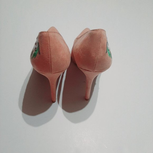 Women's Qupid Milia Floral Embroidered Suede Pointy Toe Stiletto Pump SZ 9 - Picture 3 of 6